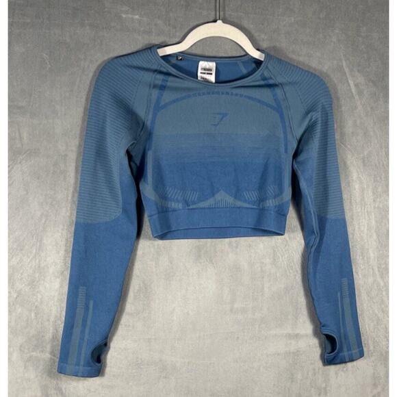 Gymshark Tops - Gymshark Crop Top Long Sleeve Athletic Top Blue Size Small Cut Out Back